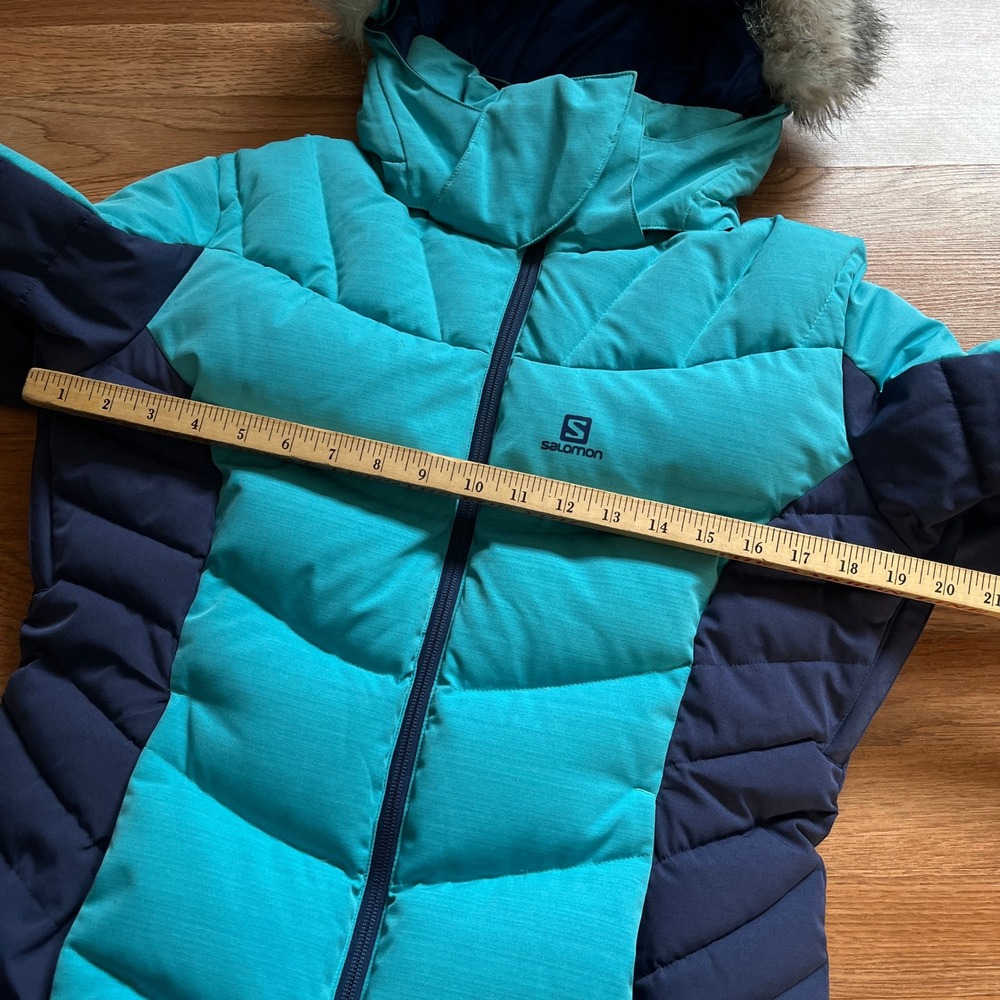 Medium Salomon Icetown Women's Down Ski Jacket Turquoise Navy Blue - Picture 7 of 8